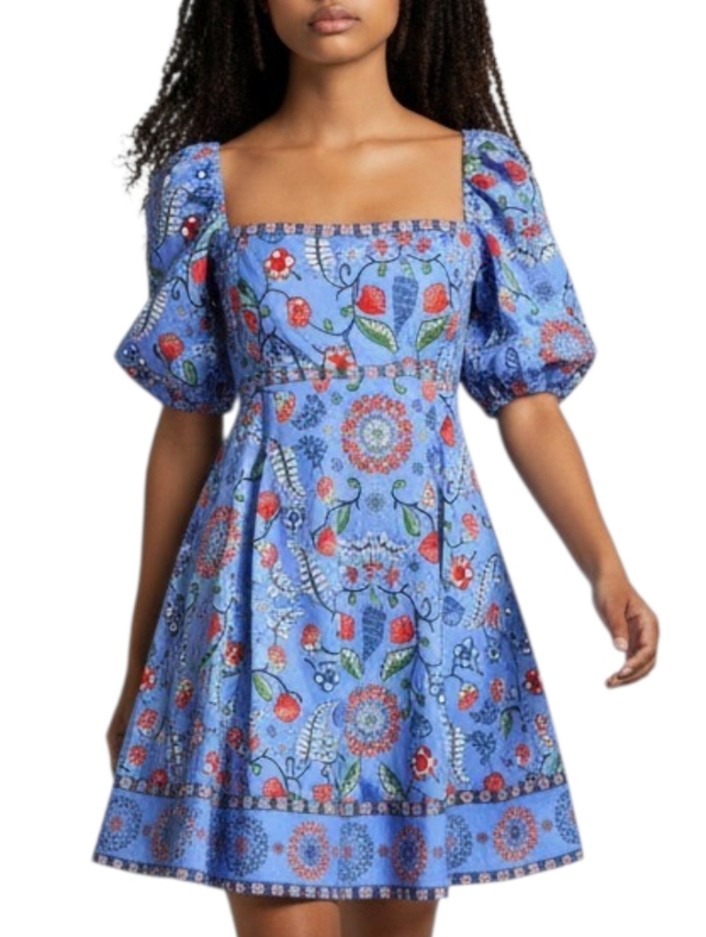Hill House Matilda Blue Mini Dress Smocked Swedish Floral Puff Sleeve Medium